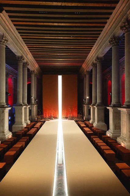 Reference: colonnade hallway with illuminated runway